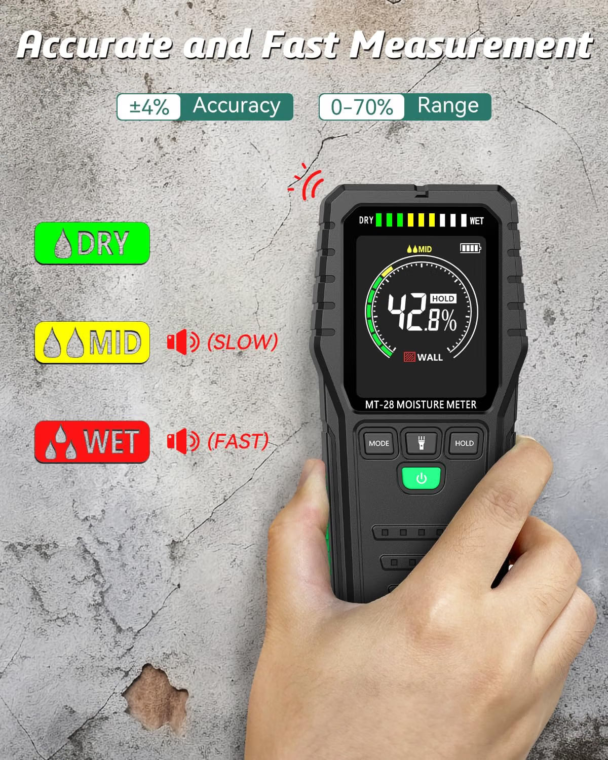RDINSCOS Pinless Wood Moisture Meter Wall Moisture Detector